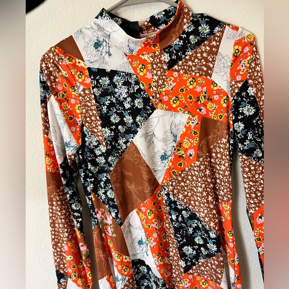 Cute quilt pattern long sleeve dress
